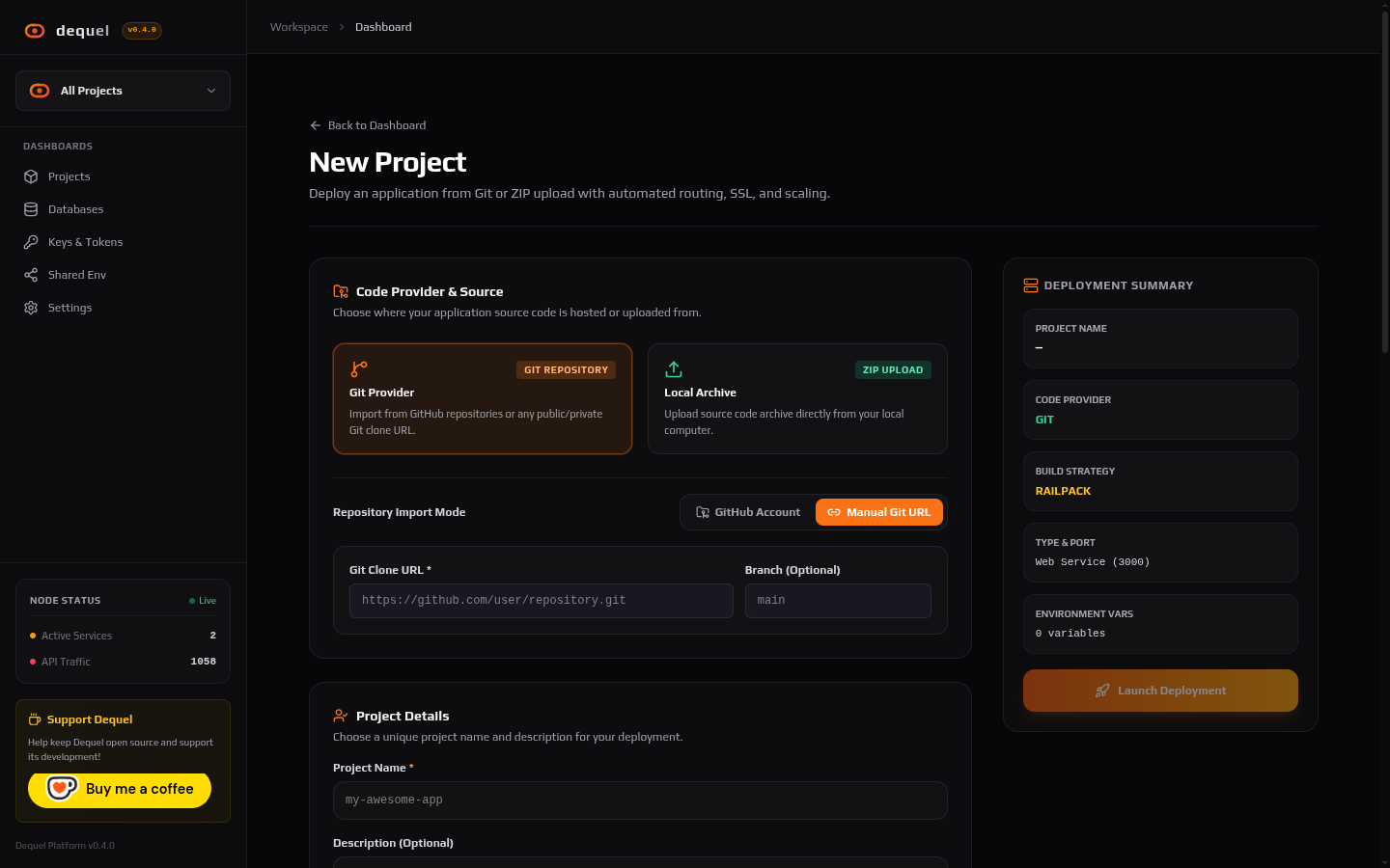 New project wizard