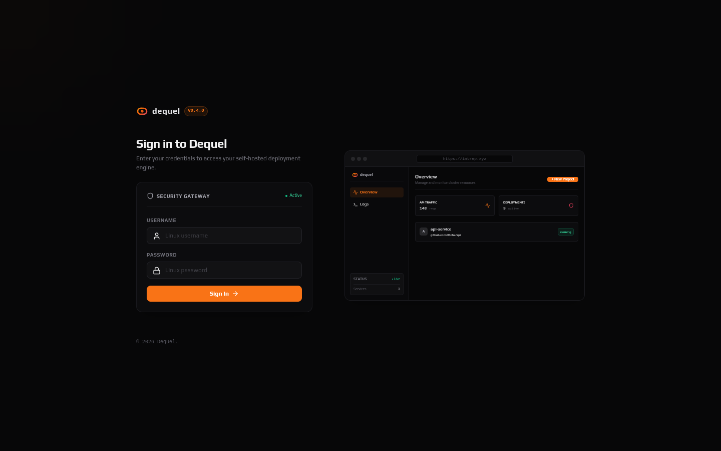 Dequel login page