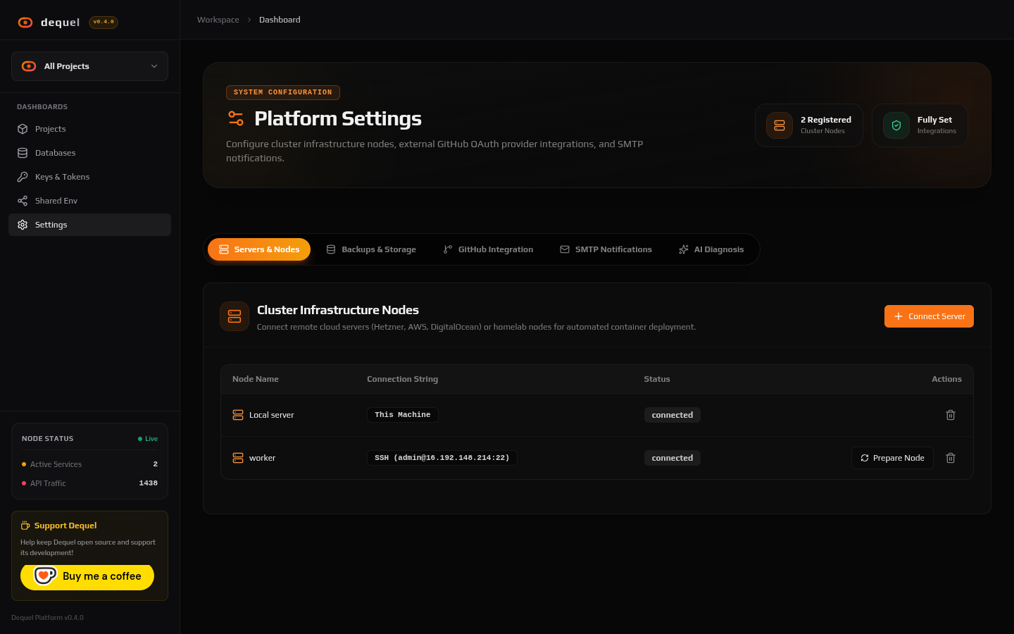 Servers settings